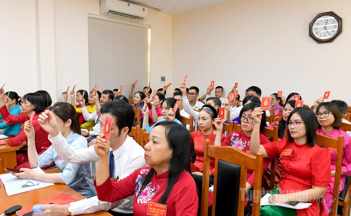 Đại biểu biểu quyết thông qua Nghị quyết đại hội. Ảnh: Huy Hoàng