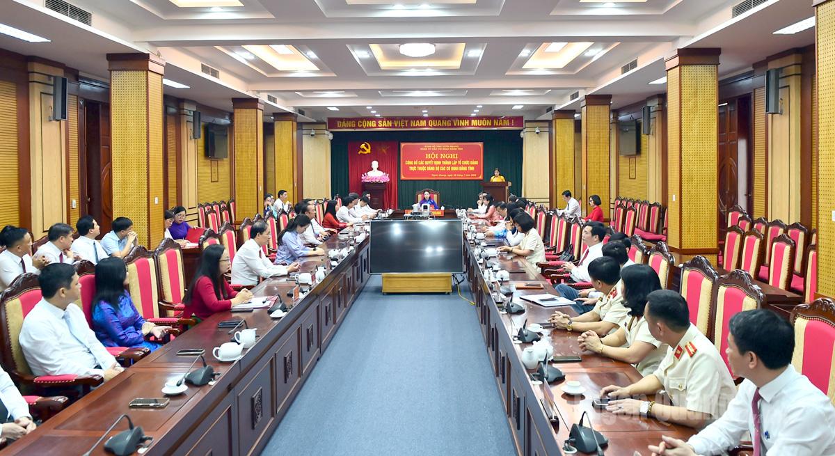 Hội nghị công bố các quyết định thành lập tổ chức Đảng trực thuộc Đảng bộ các cơ quan Đảng tỉnh.
