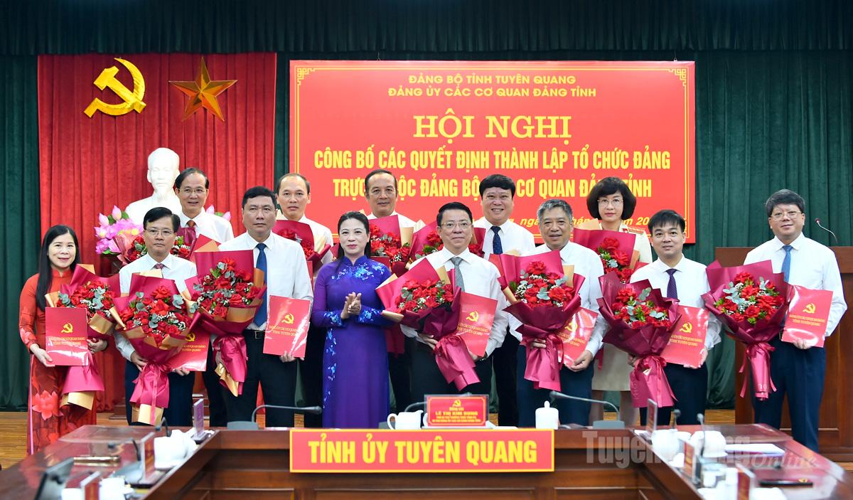 Đồng chí Lê Thị Kim Dung, Phó Bí thư Thường trực Tỉnh ủy, Bí thư Đảng ủy các cơ quan Đảng tỉnh trao Quyết định thành lập cho các chi, đảng bộ trực thuộc.