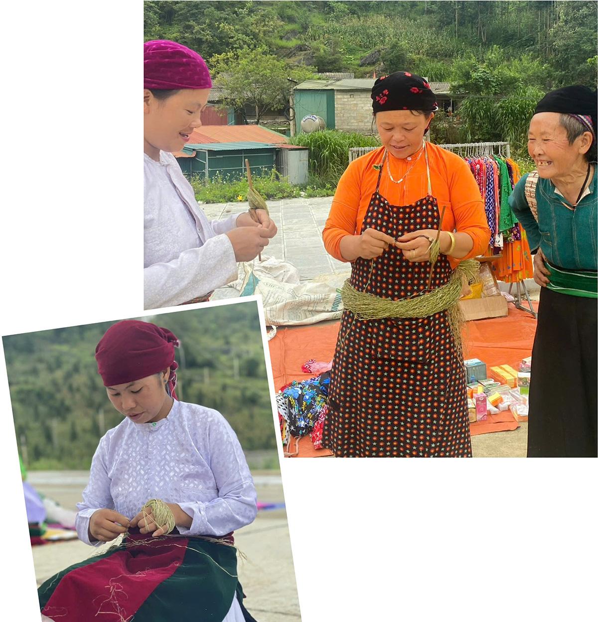 The next step is joining the threads. This is a time-consuming process done entirely by hand. H’mong women make use of every spare moment to do this work.