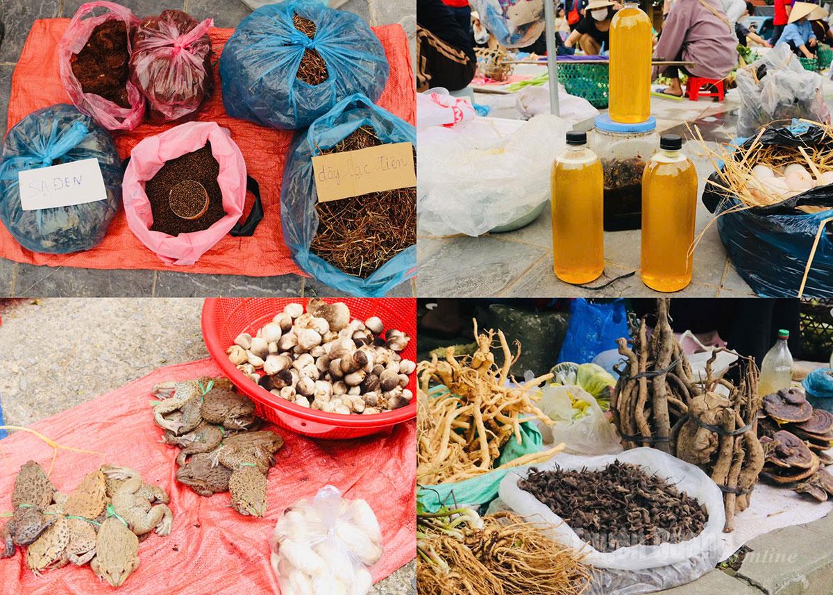 Products are sold at the market such as vegetables, herbs, honey, etc.