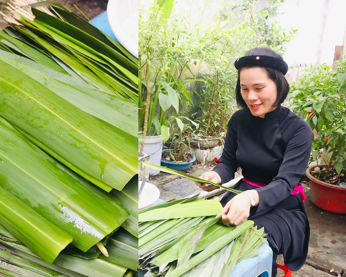 Lá gói bánh là lá chít tẻ màu xanh đậm, lá sau khi lấy về được cắt phần cuống và ngọn mang ngâm nước.