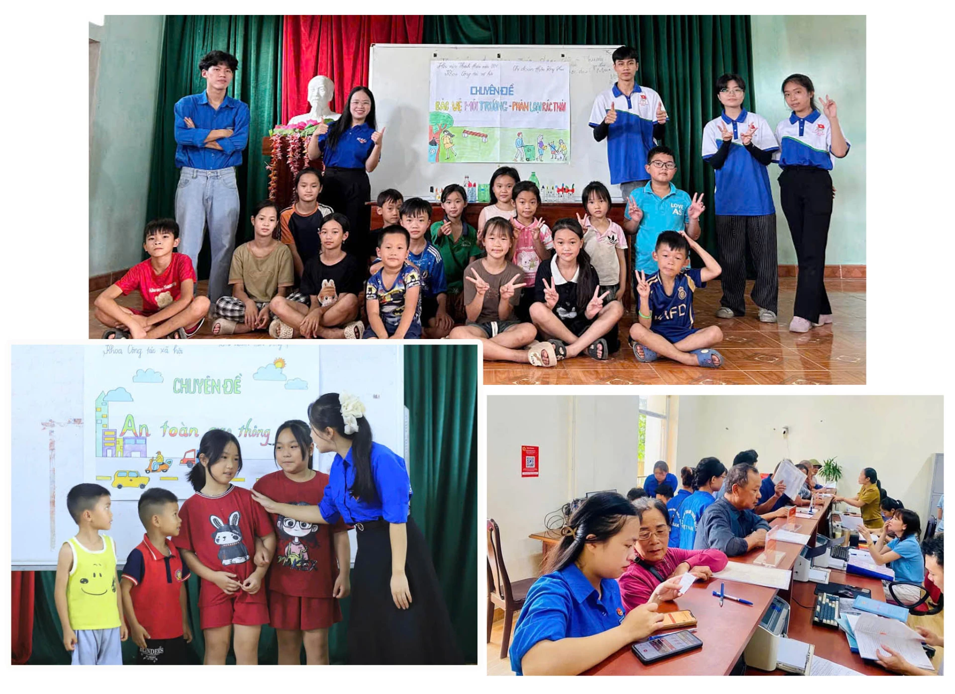 Đội sinh viên Học viện Thanh thiếu niên Việt Nam tình nguyện tại xã Tân Thanh.