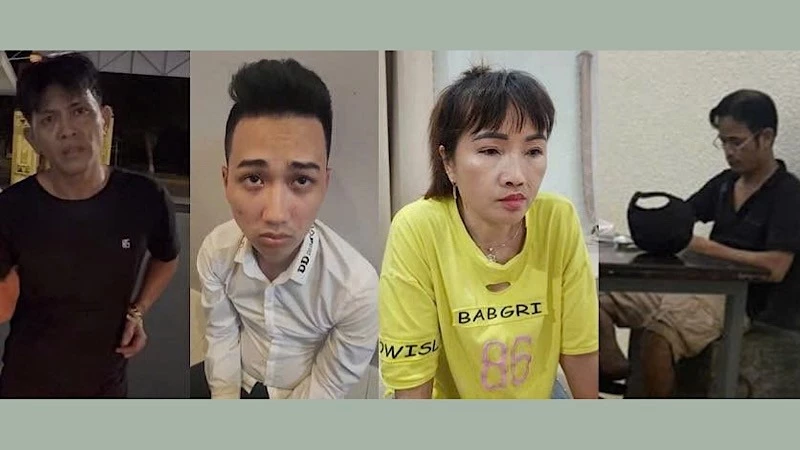 Các đối tượng tại cơ quan công an. (Ảnh: Công an cung cấp)
