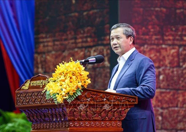 Thủ tướng Campuchia Hun Manet phát biểu tại sự kiện ở Phnom Penh ngày 18-7-2025. Ảnh: THX/TTXVN