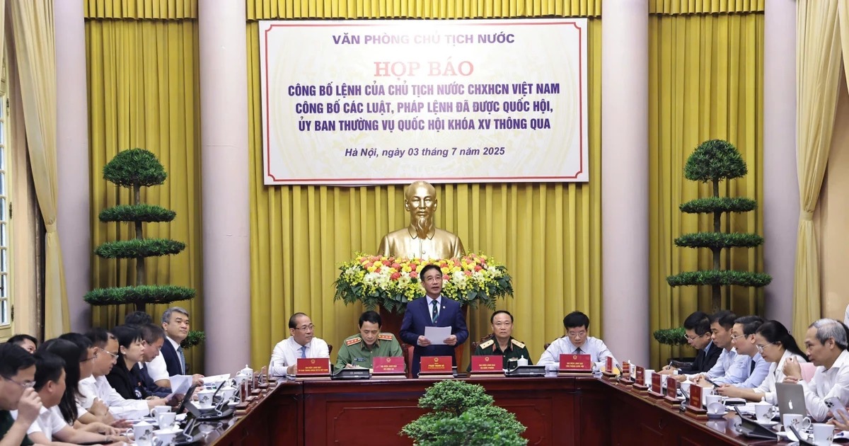 Deputy head of the Presidential Office Pham Thanh Ha (centre) speaks at the press conference on July 3. (Photo: VNA)