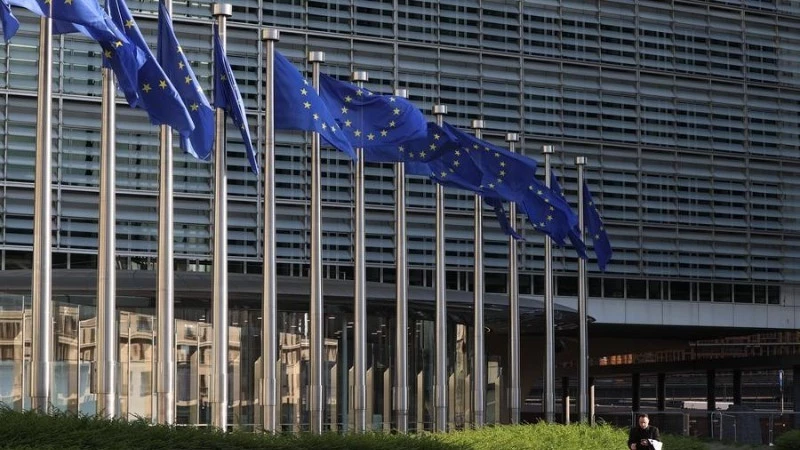 EU flag at the European Commission headquarters in Brussels, Belgium. 