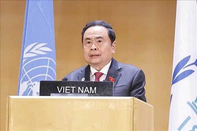 Chairman of the Vietnamese National Assembly (NA) Tran Thanh Man addresses a general debate of the sixth World Conference of Speakers of Parliament 