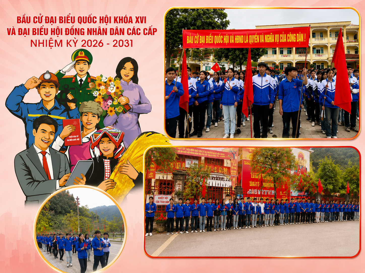 Bích Hà và các Đảng viên, đoàn viên thanh niên Trường PHDTNT THCS và THPT Quản Bạ tham gia tuyên truyền cho ngày Bầu cử ĐBQH khóa XVI và ĐBHĐND các cấp nhiệm kỳ 2026 - 2031.