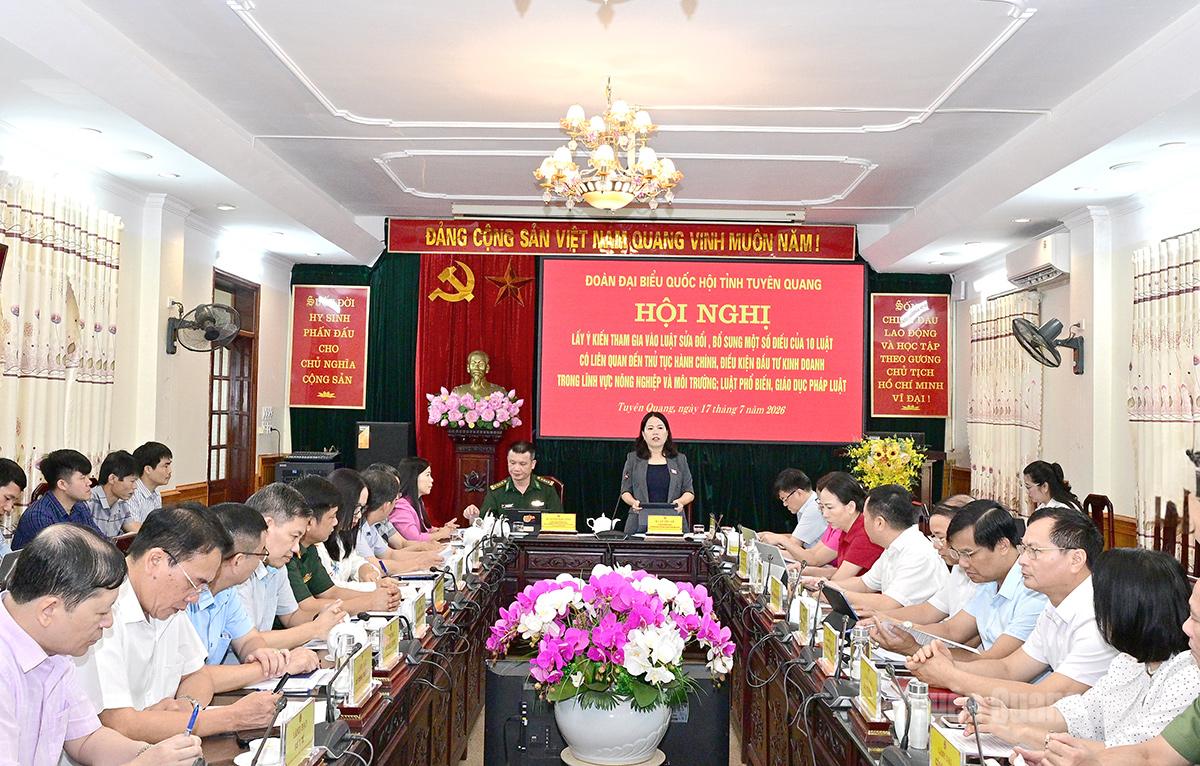 Đồng chí Lý Thị Lan, Phó Trưởng đoàn ĐBQH chuyên trách khóa XVI tỉnh chủ trì hội nghị.