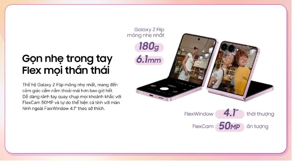 Galaxy Z Flip8 mới có thiết kế mỏng nhẹ.