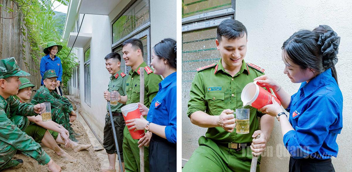 Phút giải lao của lực lượng tham gia hỗ trợ.