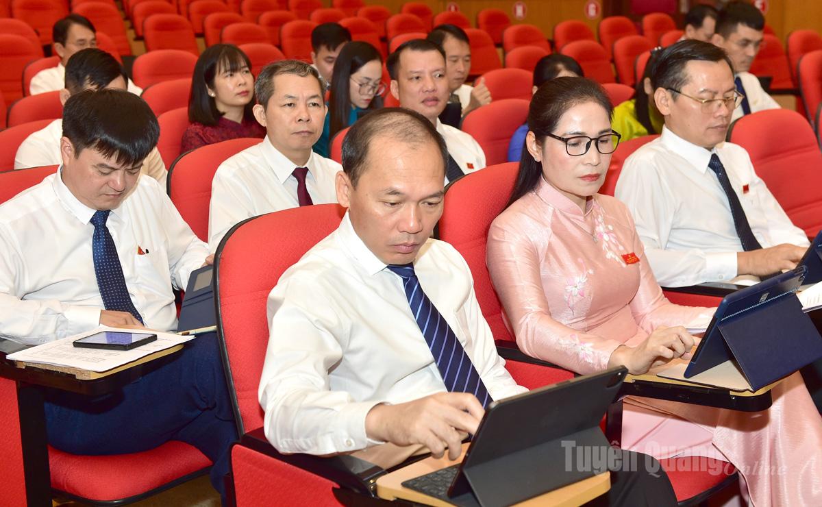 Đại biểu HĐND tỉnh biểu quyết thông qua dự thảo nghị quyết.
