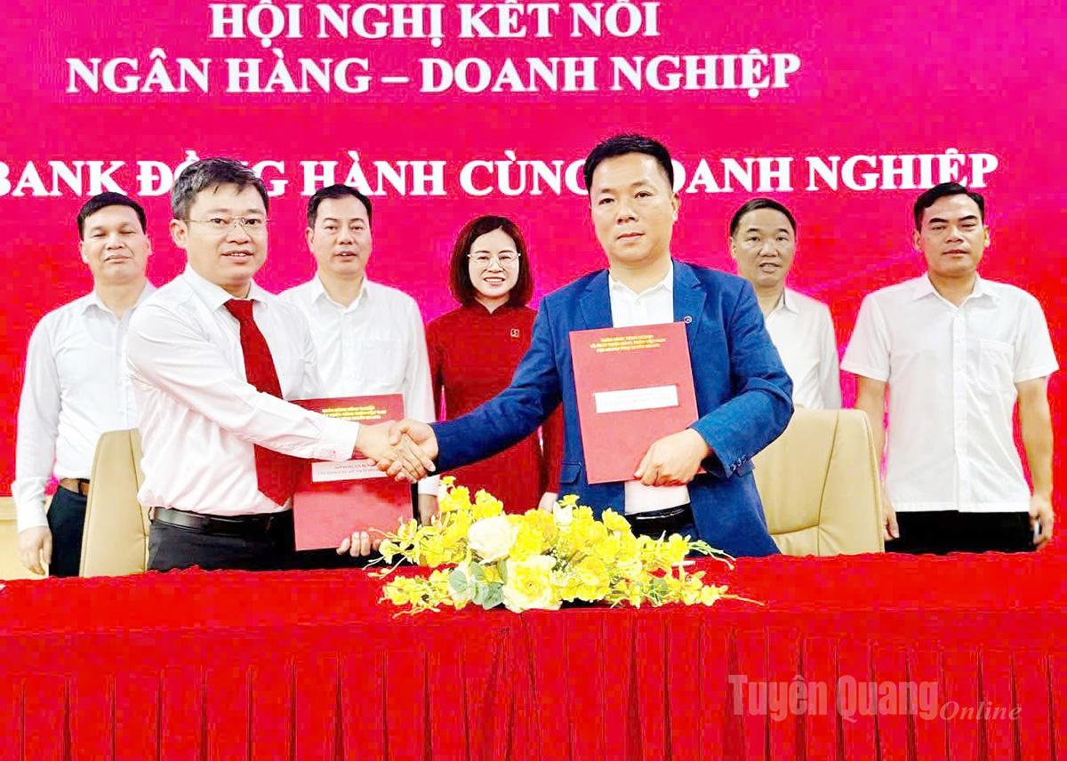 Lãnh đạo Agribank Tuyên Quang ký kết thỏa thuận hợp tác tín dụng với khách hàng doanh nghiệp.