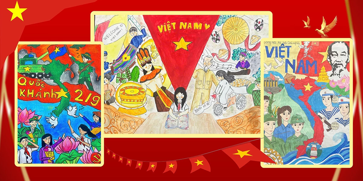 Các bức tranh của học sinh trường THCS Phan Thiết cho thấy các em rất yêu quê hương, đất nước và hiểu rõ về lịch sử vẻ vang của dân tộc.