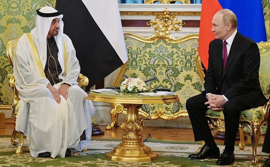 Tổng thống UAE Mohammed bin Zayed al Nahyan tại cuộc gặp với Tổng thống Nga Putin. Ảnh: Văn phòng Tổng thống Nga