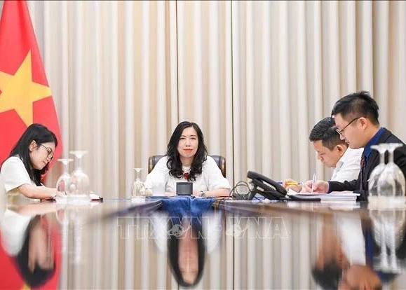 Vietnamese Deputy Minister of Foreign Affairs Le Thi Thu Hang during the talks. (Photo: VNA)