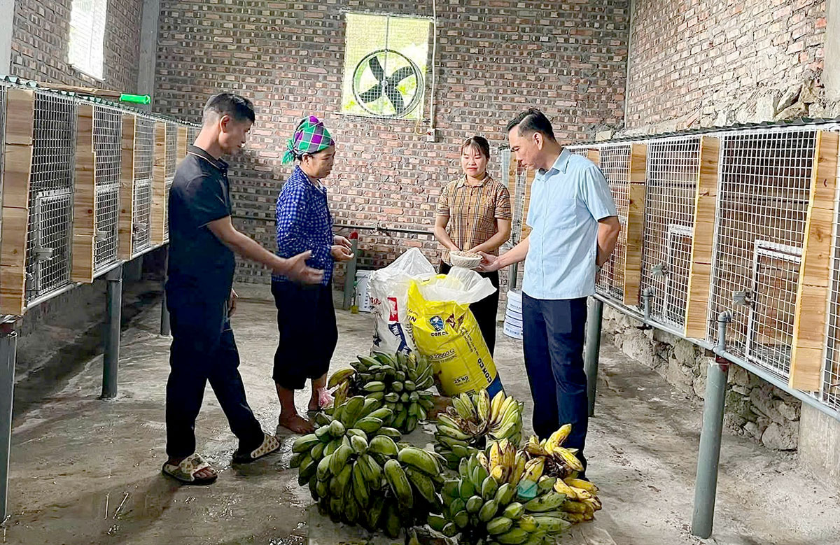  Lãnh đạo xã Trung Thịnh trao đổi với người dân về mô hình phát triển kinh tế trên địa bàn.