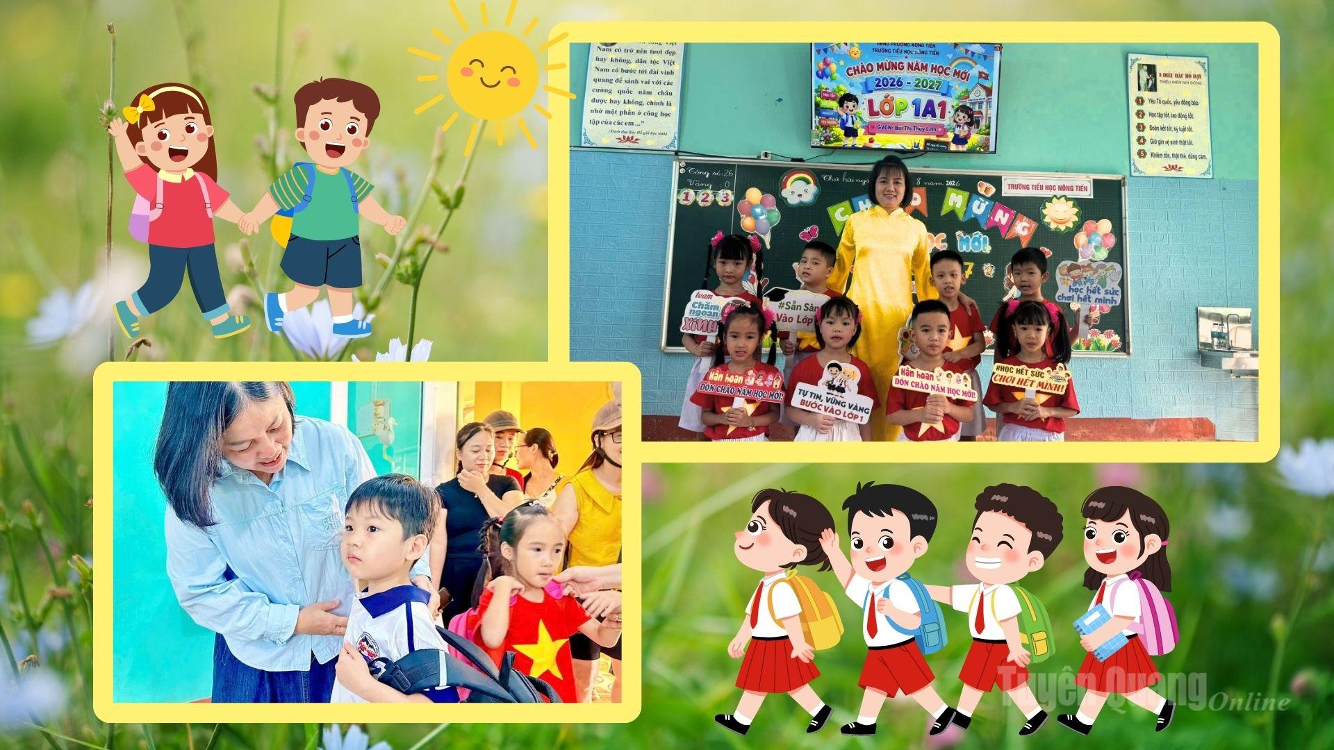 Ngày tựu trường của học sinh khối lớp 1, trường Tiểu học Nông Tiến.