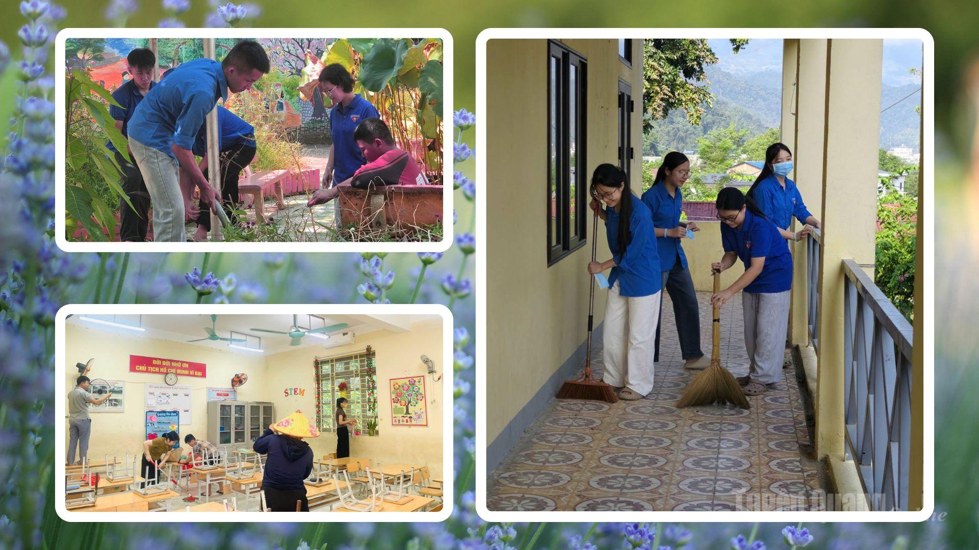 Vệ sinh trường lớp sạch đẹp, khang trang đón ngày khai giảng.