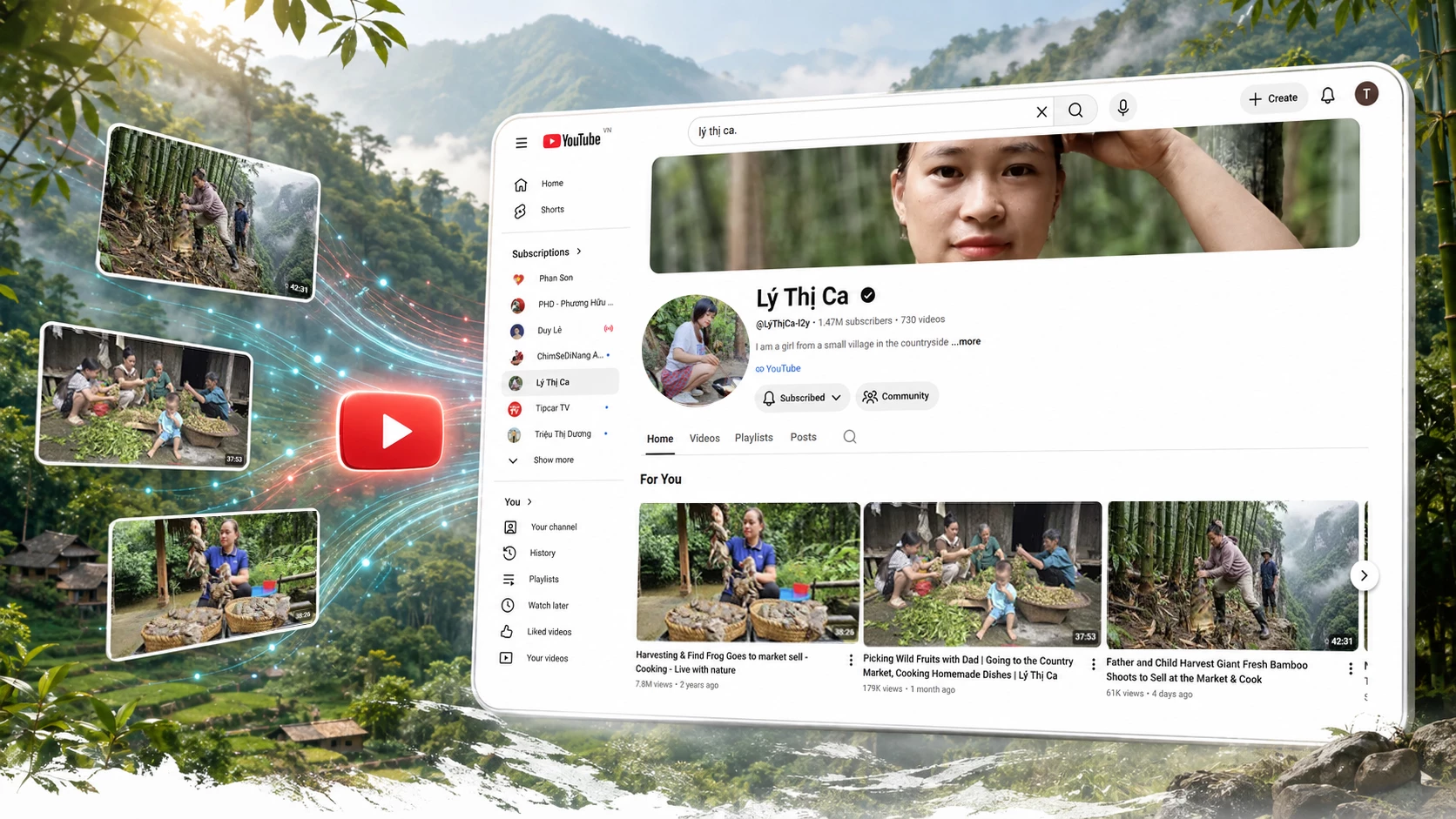 Trang Youtube của chị Lý Thị Ca có hàng triệu người theo dõi