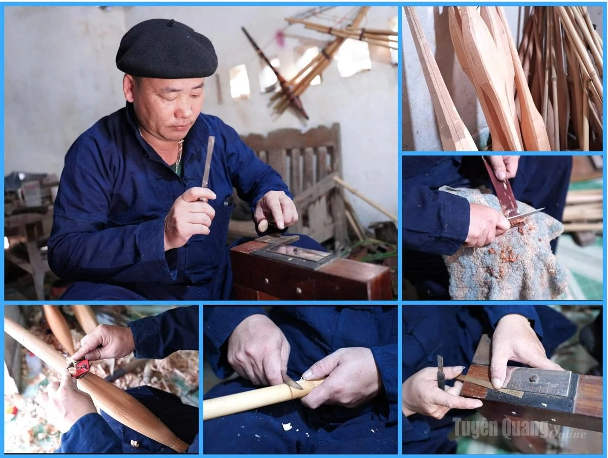 The skillful hands of Meritorious Artisan Mua Mi Nam create high-quality Hmong khen instruments.