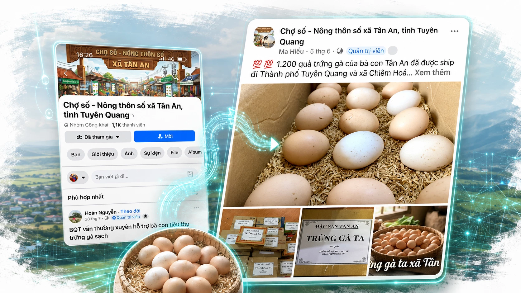 Giao diện Fanpage Chợ số - Nông thôn số xã Tân An - kênh kết nối giao thương trực tuyến của nông dân.