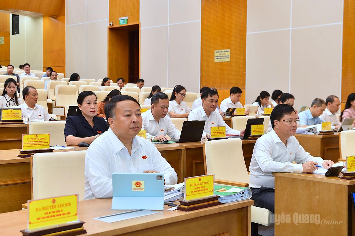 Đồng chí Chủ tịch UBND tỉnh Phan Huy Ngọc và các đại biểu tại kỳ họp.