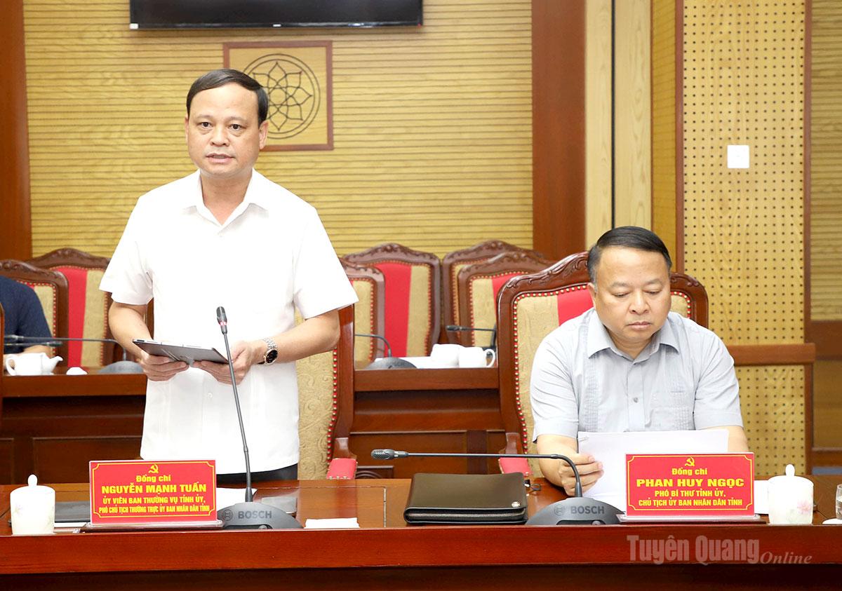 Phó Chủ tịch Thường trực UBND tỉnh Nguyễn Mạnh Tuấn thảo luận tại hội nghị.