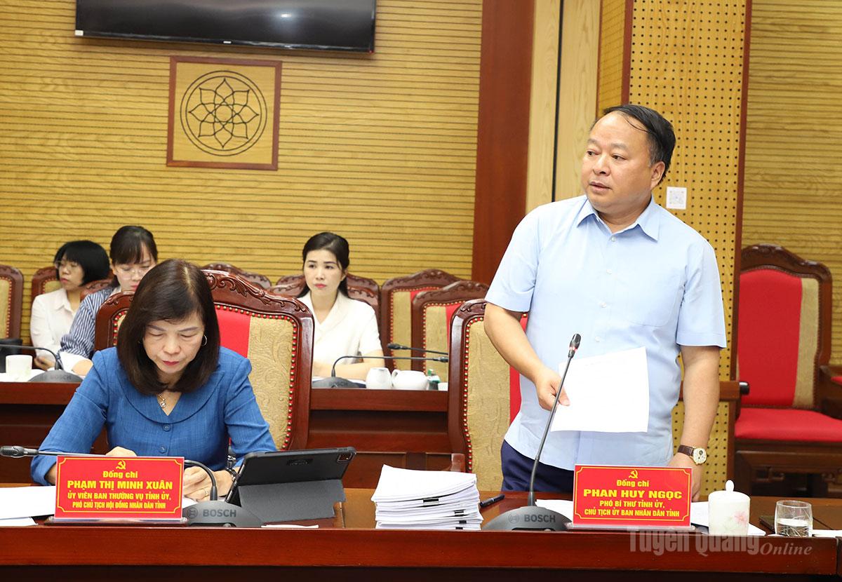 Phó Bí thư Tỉnh ủy, Chủ tịch UBND tỉnh Phan Huy Ngọc phát biểu tại phiên họp.