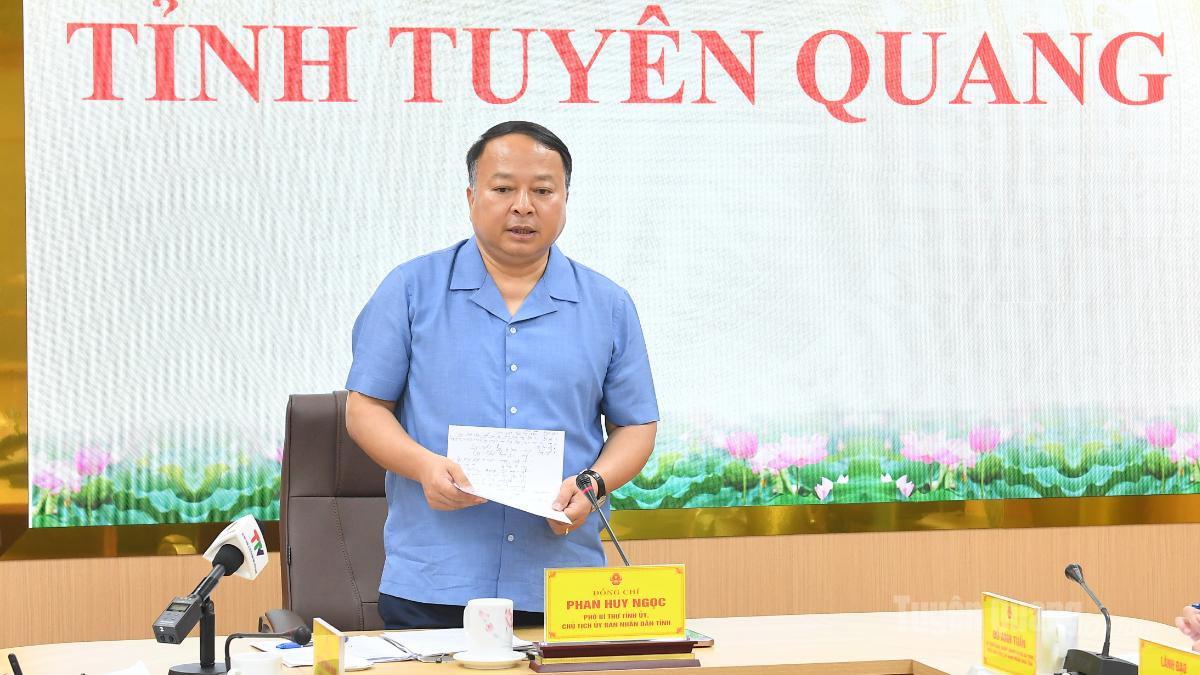Đồng chí Chủ tịch UBND tỉnh Phan Huy Ngọc phát biểu kết luận cuộc họp.