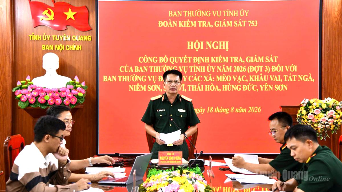Thiếu tướng Nguyễn Đình Cương, Trưởng Đoàn kiểm tra giám sát số 753 phát biểu tại hội nghị.