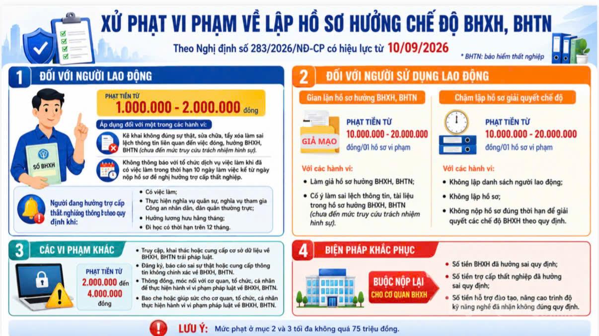 Làm giả hồ sơ hưởng chế độ BHXH, BHTN có thể bị phạt đến 20 triệu đồng.