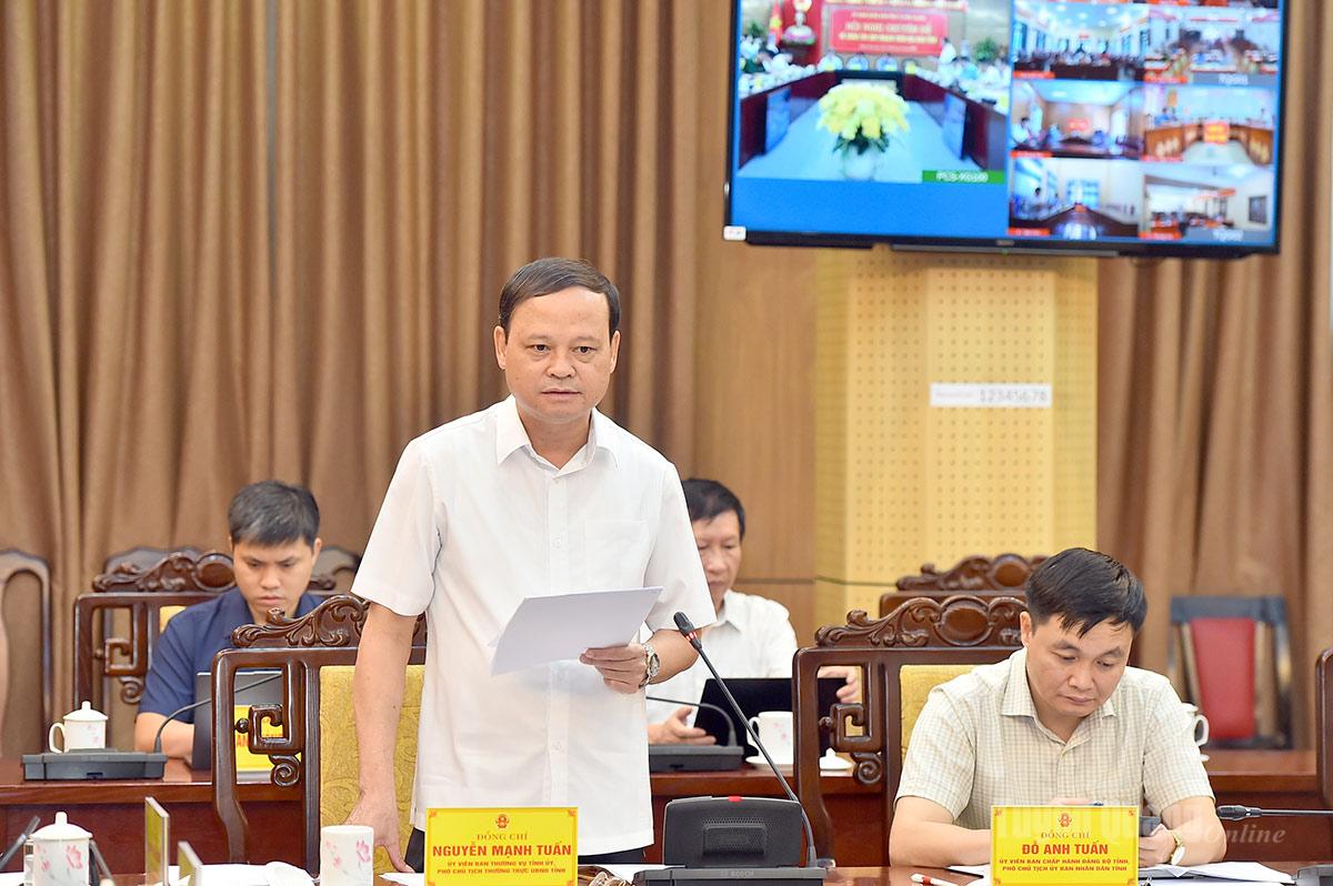 Đồng chí Phó Chủ tịch Thường trực UBND tỉnh Nguyễn Mạnh Tuấn phát biểu tại hội nghị.