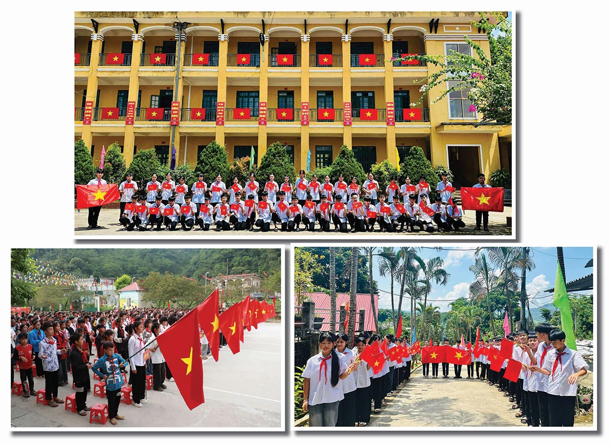 Lá cờ Tổ quốc hiện diện trong trường học, khơi dậy lòng tự hào, hun đúc ý chí và khát vọng tuổi trẻ.