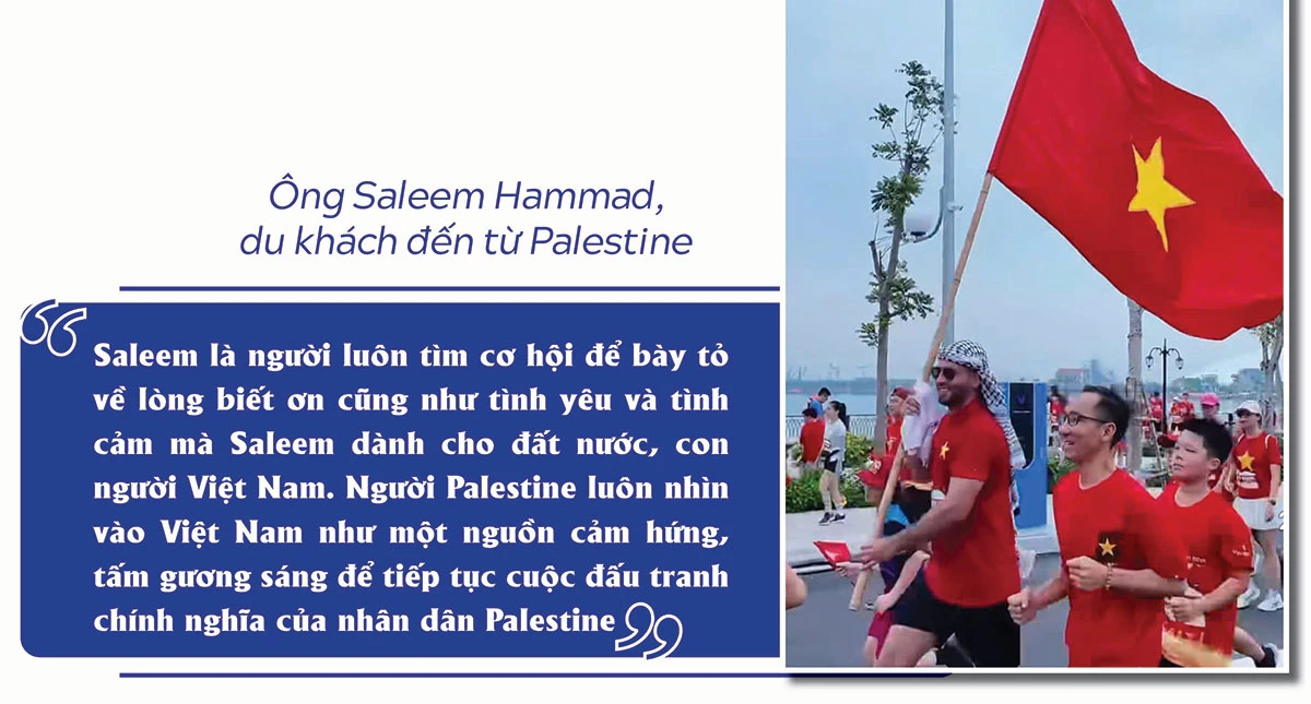 Ông Saleem Hammad, du khách đến từ Palestine cùng hàng nghìn người dân Việt Nam hào hứng tham gia giải chạy bộ trong chuỗi sự kiện chào mừng 80 năm Quốc khánh nước Cộng hoà xã hội chủ nghĩa Việt Nam.