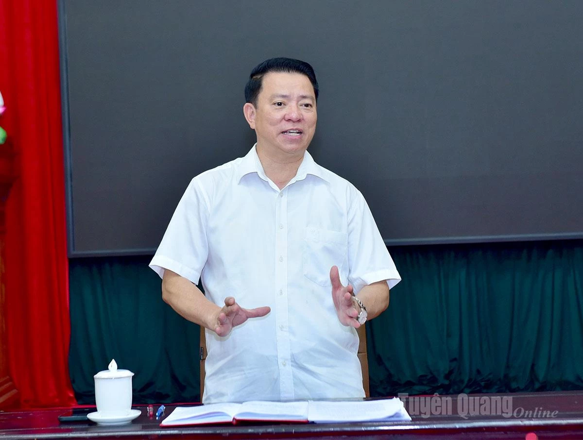 Đồng chí Trưởng Ban Tuyên giáo và Dân vận Tỉnh ủy Trần Mạnh Lợi phát biểu kết luận cuộc họp.