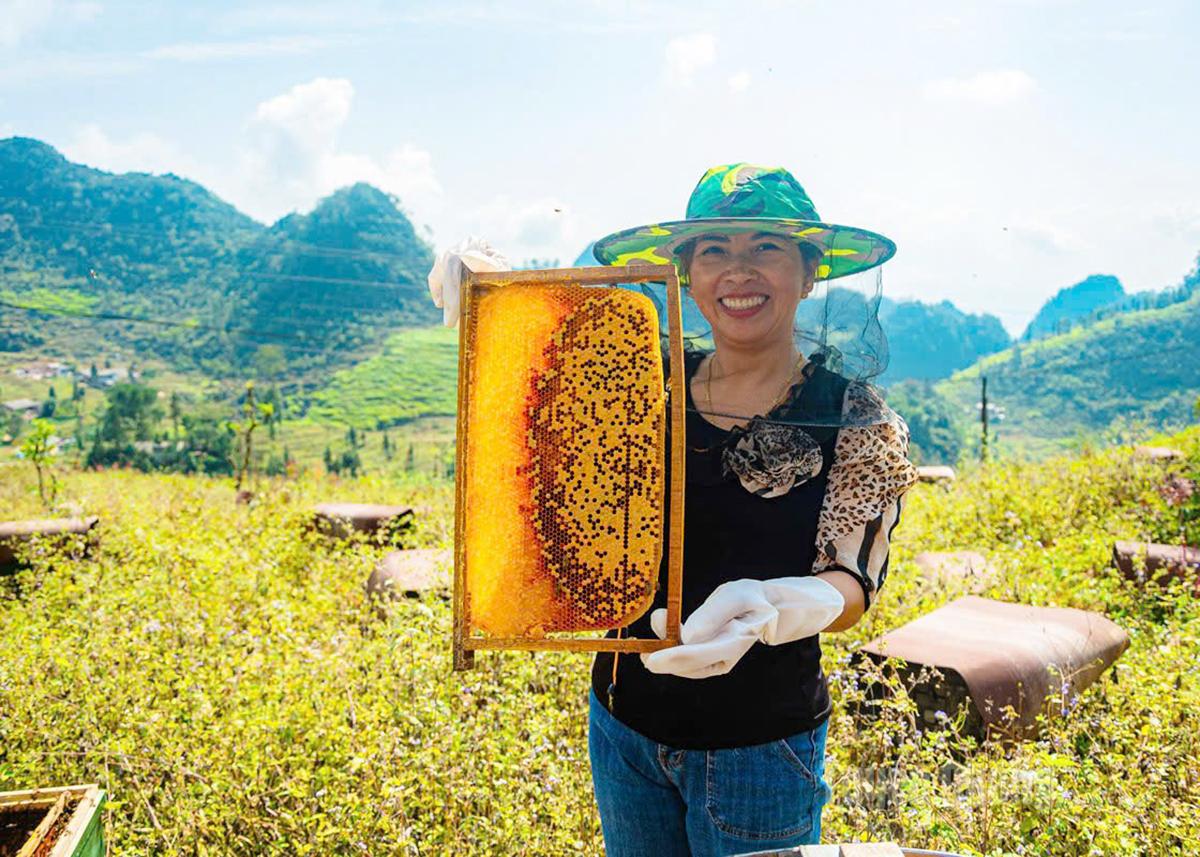 Ms. Nguyen Anh Van, Deputy Director of Truong Anh Co., Ltd., inspects the quality of mint honey.