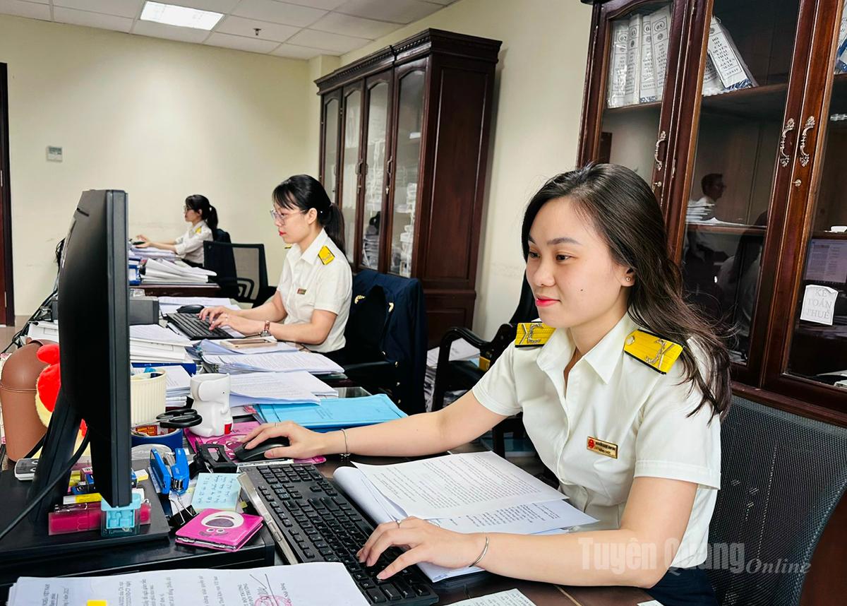 Cán bộ Thuế tỉnh Tuyên Quang rà soát các nguồn thu trên địa bàn.