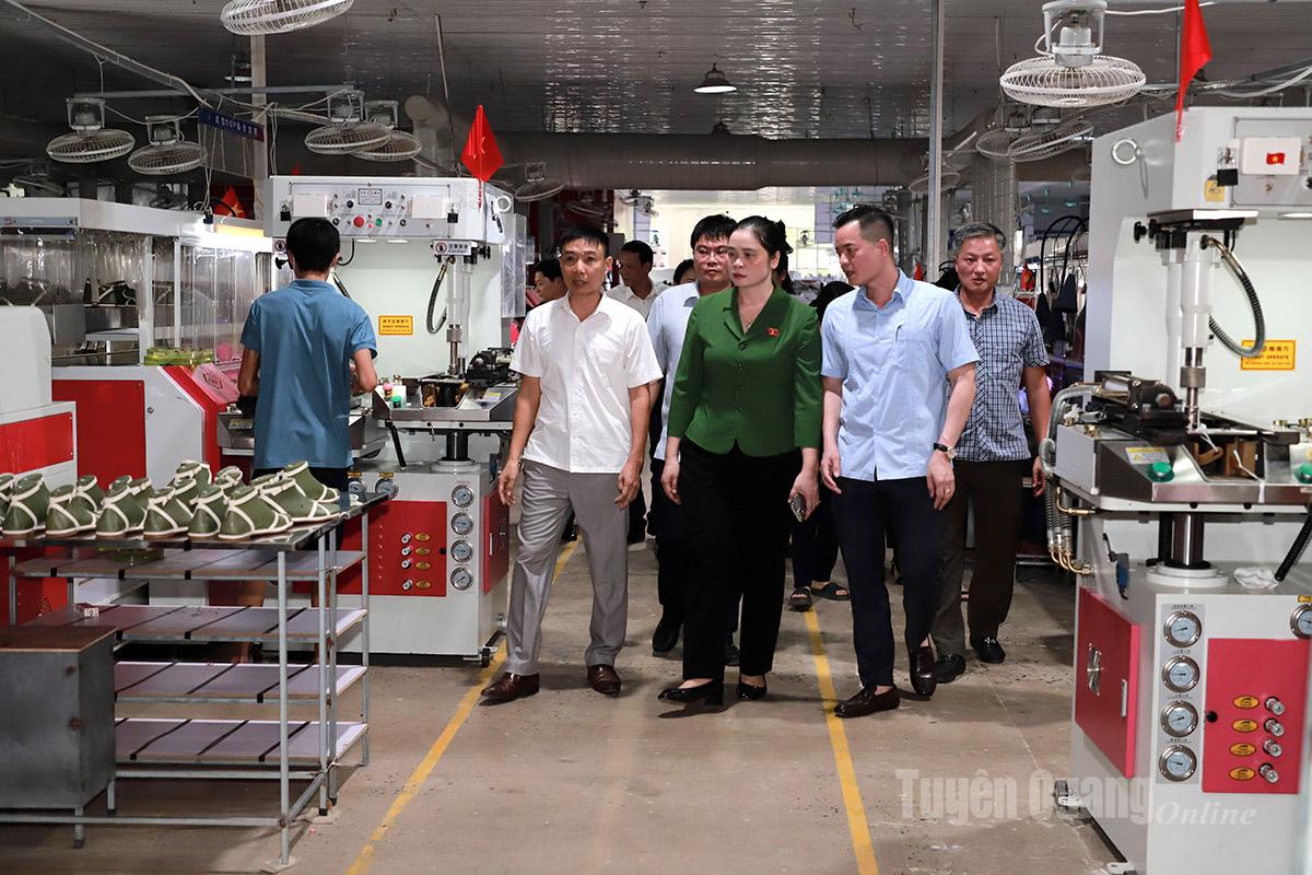 Đoàn khảo sát số 2 do đồng chí Ma Thị Thúy, Ủy viên BCH Đảng bộ tỉnh, Phó Trưởng đoàn ĐBQH hoạt động chuyên trách tỉnh làm Trưởng đoàn khảo sát tình hình sản xuất của Công ty TNHH Giày OMJ Việt Nam trên địa bàn xã Thái Hòa.