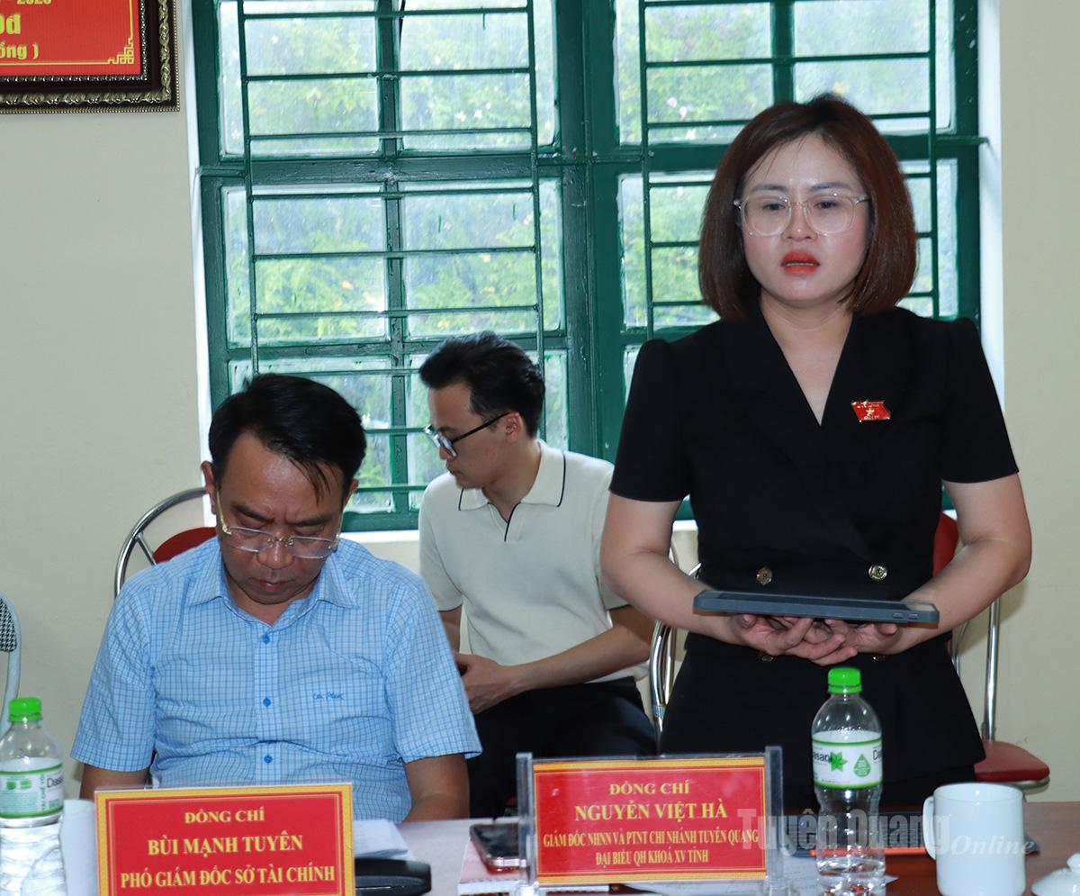 Đại biểu Quốc hội Nguyễn Việt Hà, Giám đốc Ngân hàng Nông nghiệp và Phát triển nông thôn chi nhánh tỉnh phát biểu tại buổi làm việc.