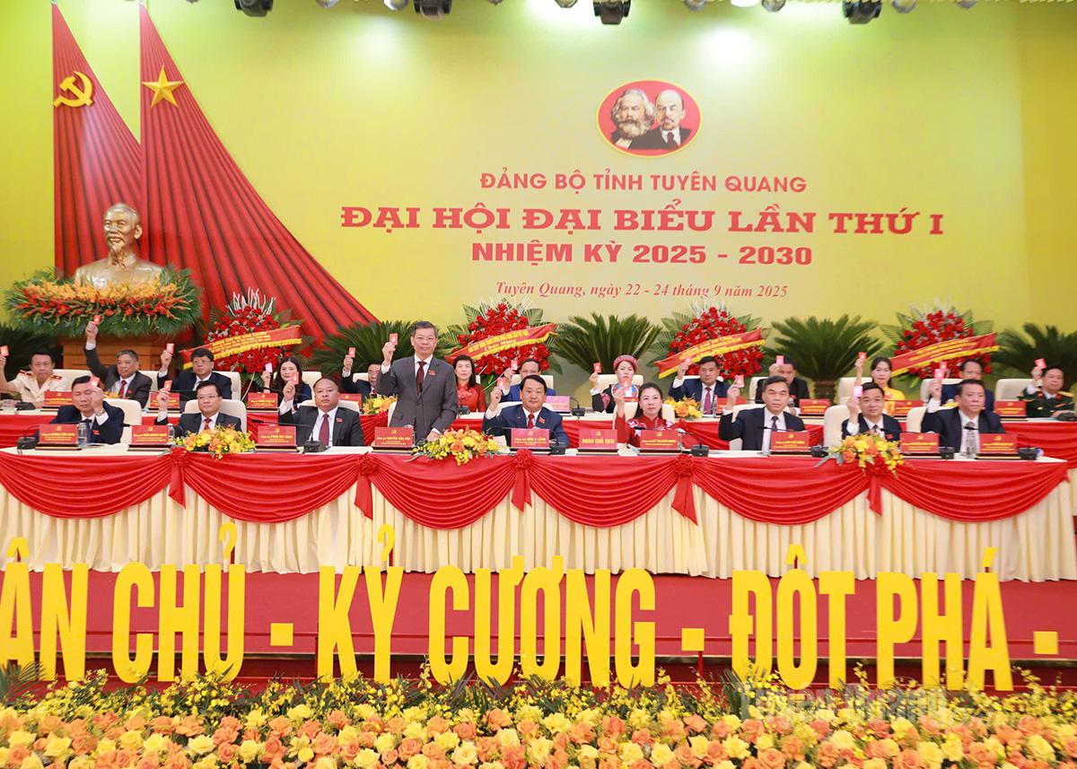 Đoàn Chủ tịch Đại hội biểu quyết thông qua Nghị quyết Đại hội.