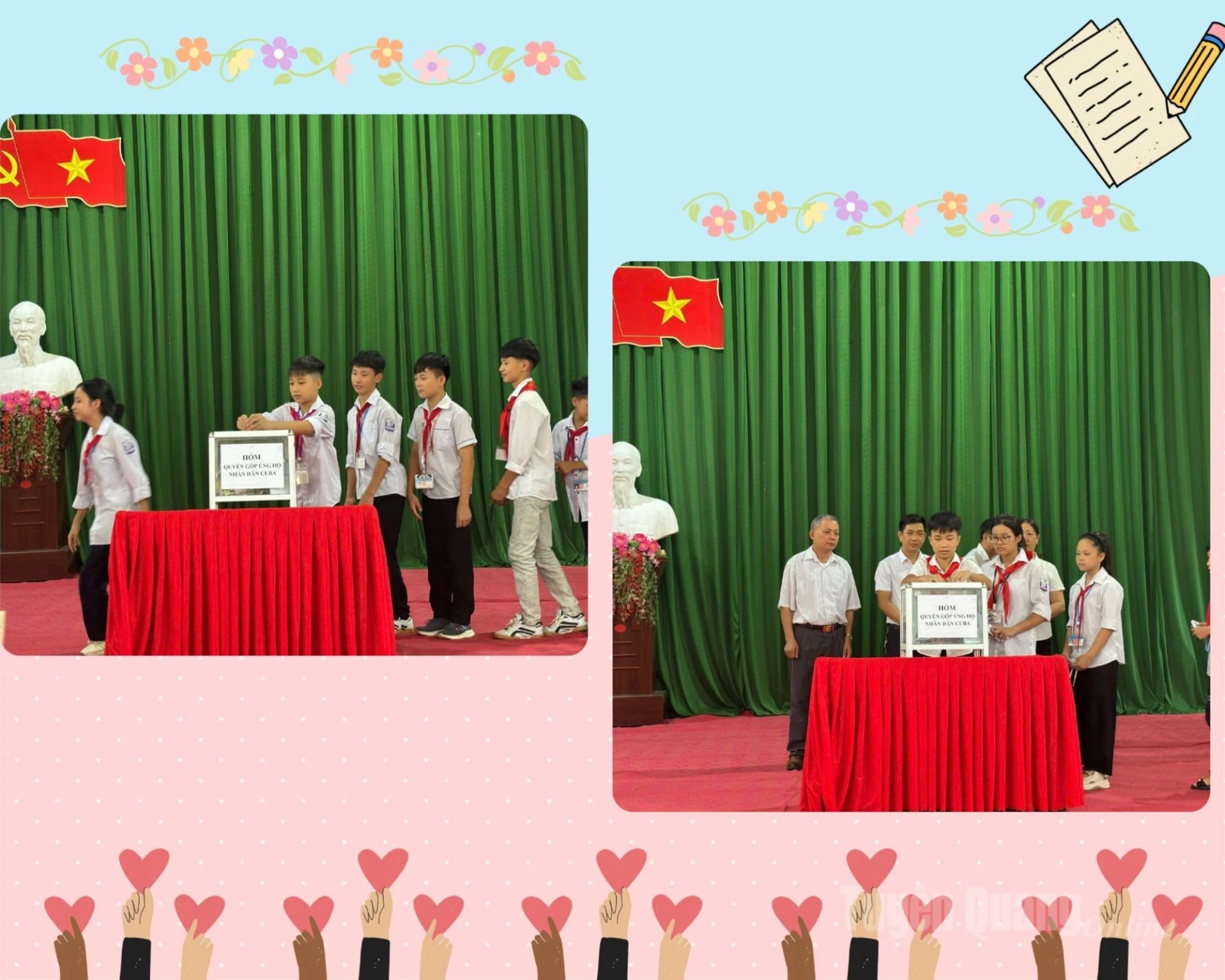Các em học sinh trường PTDT Nội trú THCS và THPT Bắc Mê ủng hộ nhân dân Cuba.