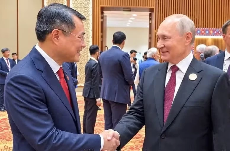 Prime Minister Le Minh Hung (L) meets with Russian President Vladimir Putin on the sidelines of the 18th BRICS Summit in New Delhi, India, on September 13. (Photo courtesy of the Ministry of Foreign Affairs)