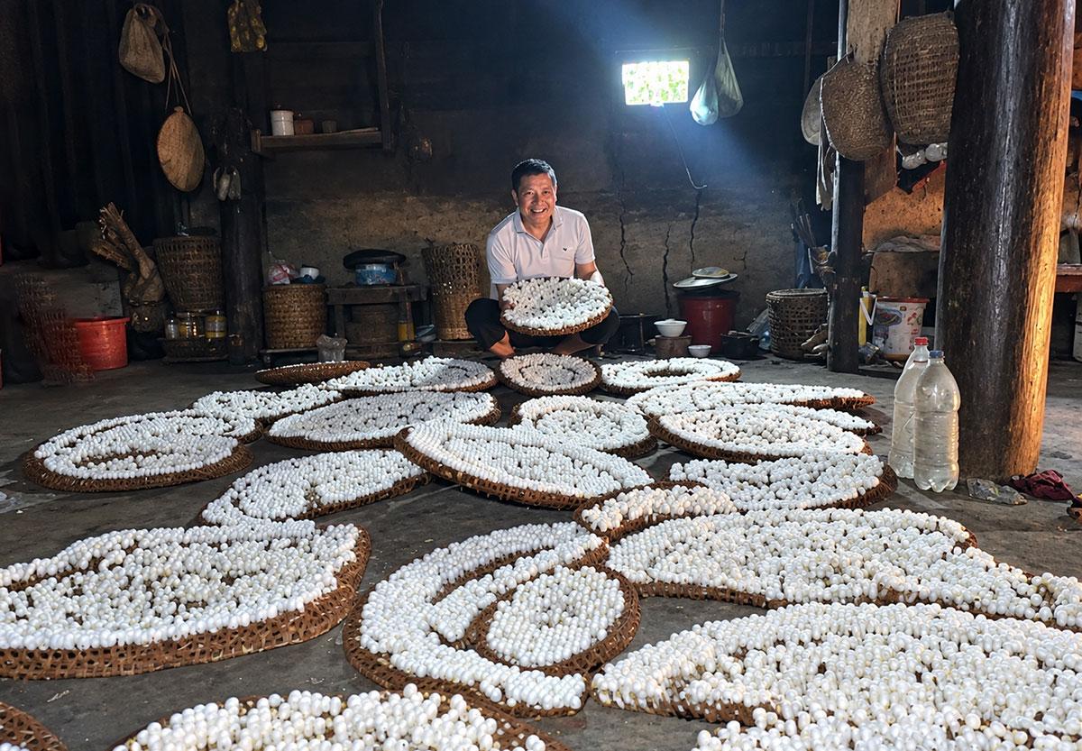 Mô hình nuôi ong lấy nhộng của anh Thào Seo Páo bước đầu mang lại hiệu quả kinh tế.