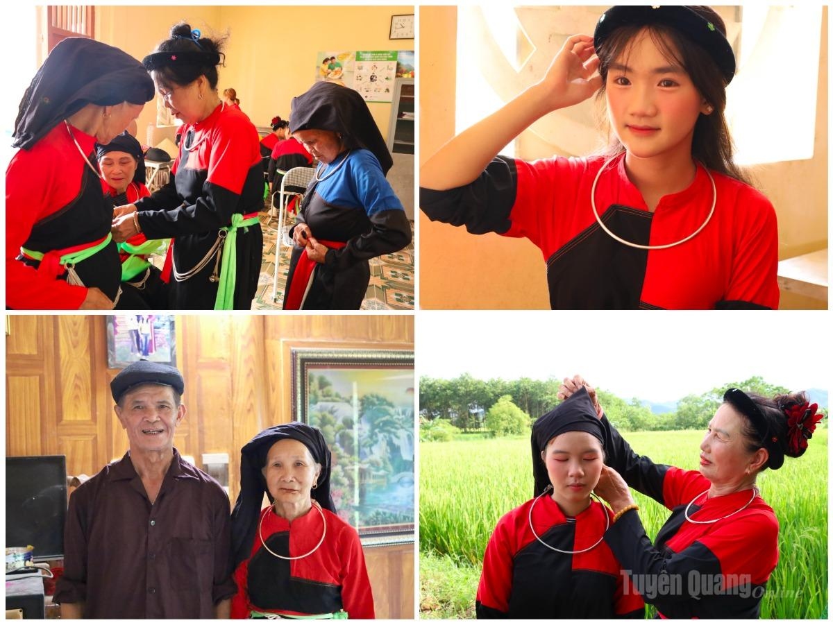 Through the ways traditional clothes are worn and headscarves are tied, the beauty of Cao Lan traditional attire is passed down from one generation to the next.