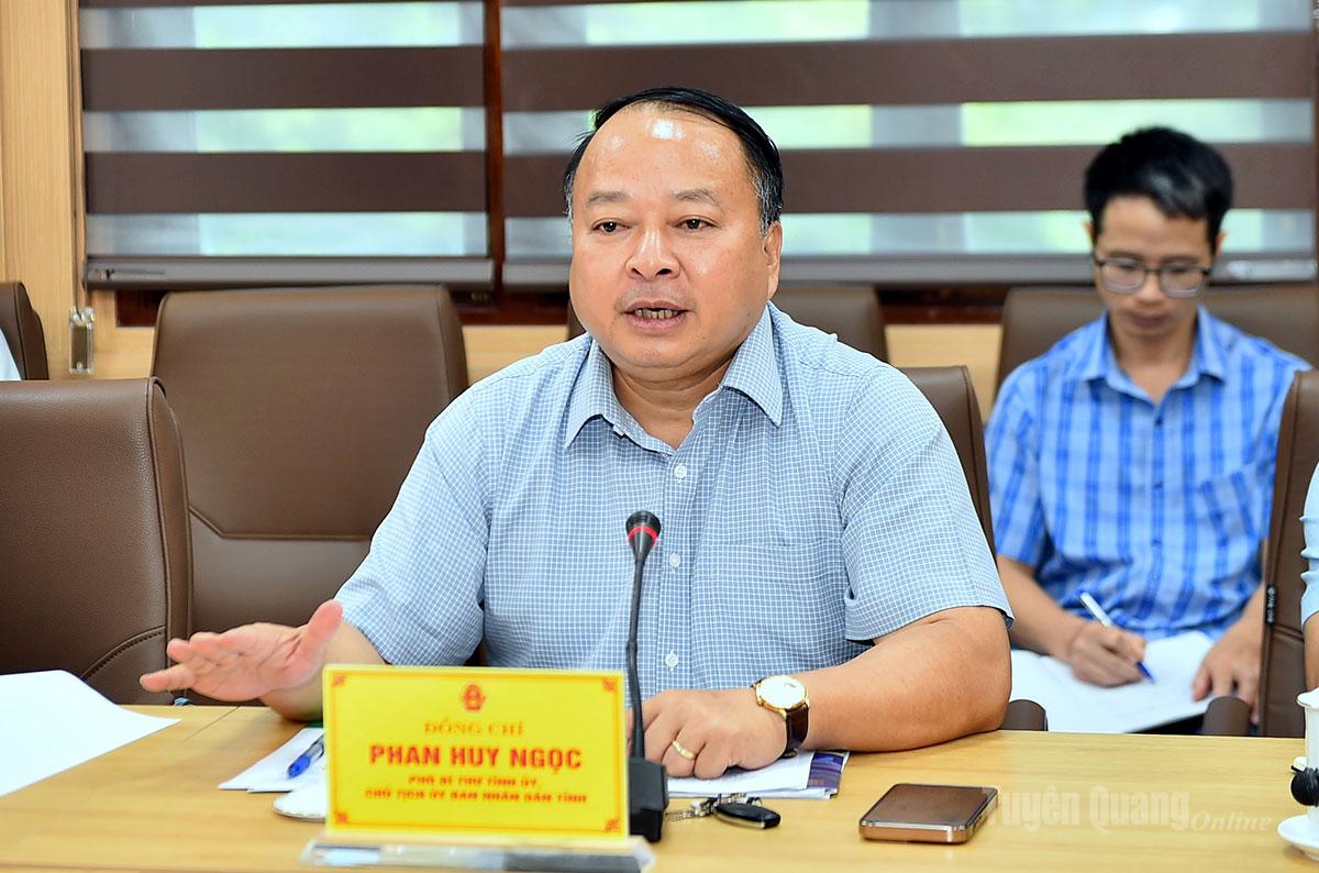 Chủ tịch UBND tỉnh Phan Huy Ngọc phát biểu tại buổi làm việc.