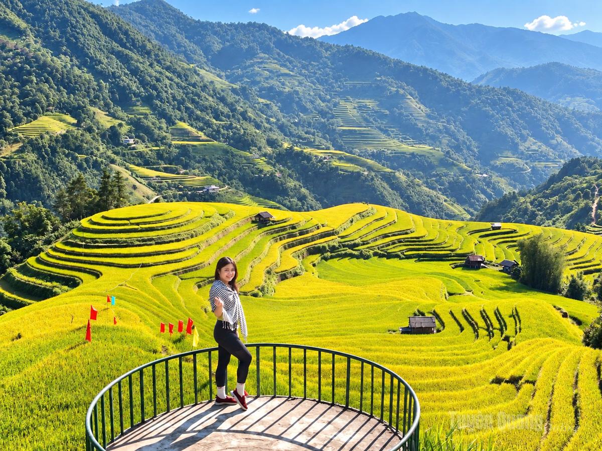 Du khách lưu lại khoảnh khắc đẹp
giữa mùa vàng trên đồi mâm xôi Nậm Khòa.