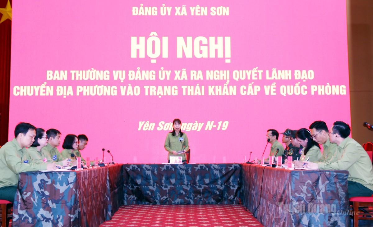 Ban Thường vụ Đảng ủy xã Yên Sơn ra Quyết định lãnh đạo chuyển địa phương vào trạng thái khẩn cấp về quốc phòng tại buổi diễn tập.