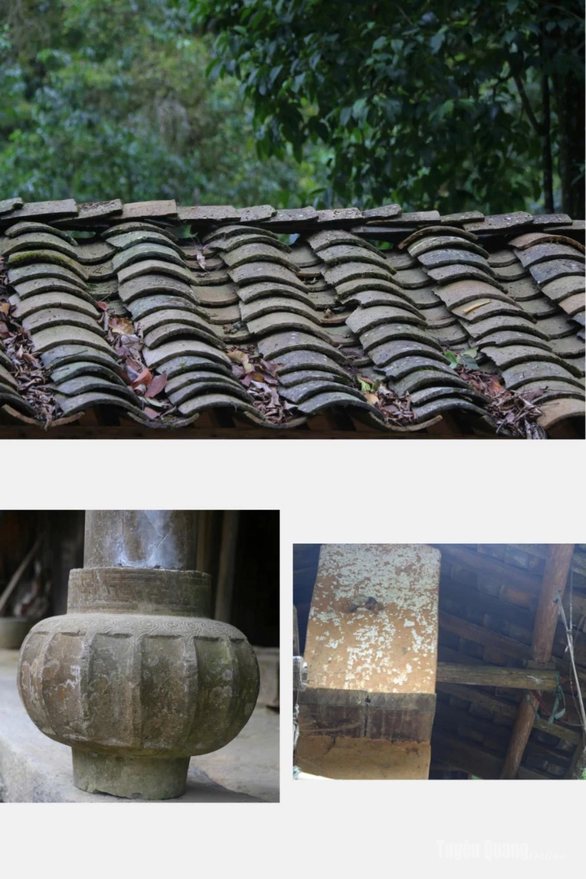 The houses are built in the traditional Hmong rammed-earth style, nestled along the mountain slopes. Hand-stacked stone fences stand solidly around the homes, while moss-covered yin-yang tiled roofs add to the villages weathered, timeless appearance.